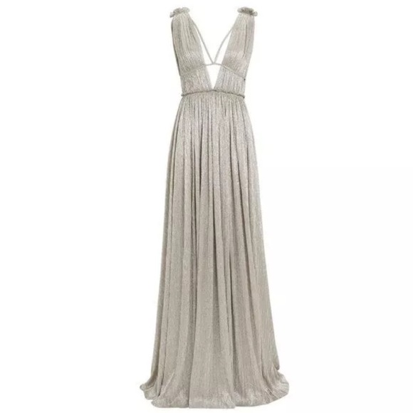 JONATHAN SIMKHAI SILVER PLUNGE NECK LONG DRESS SIZE M - Picture 7 of 9